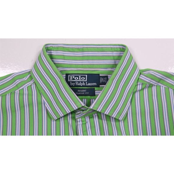 Polo Ralph Lauren Green Striped Cutaway Collar Cotton Dress Shirt 16.5-32/33 - Picture 5 of 6